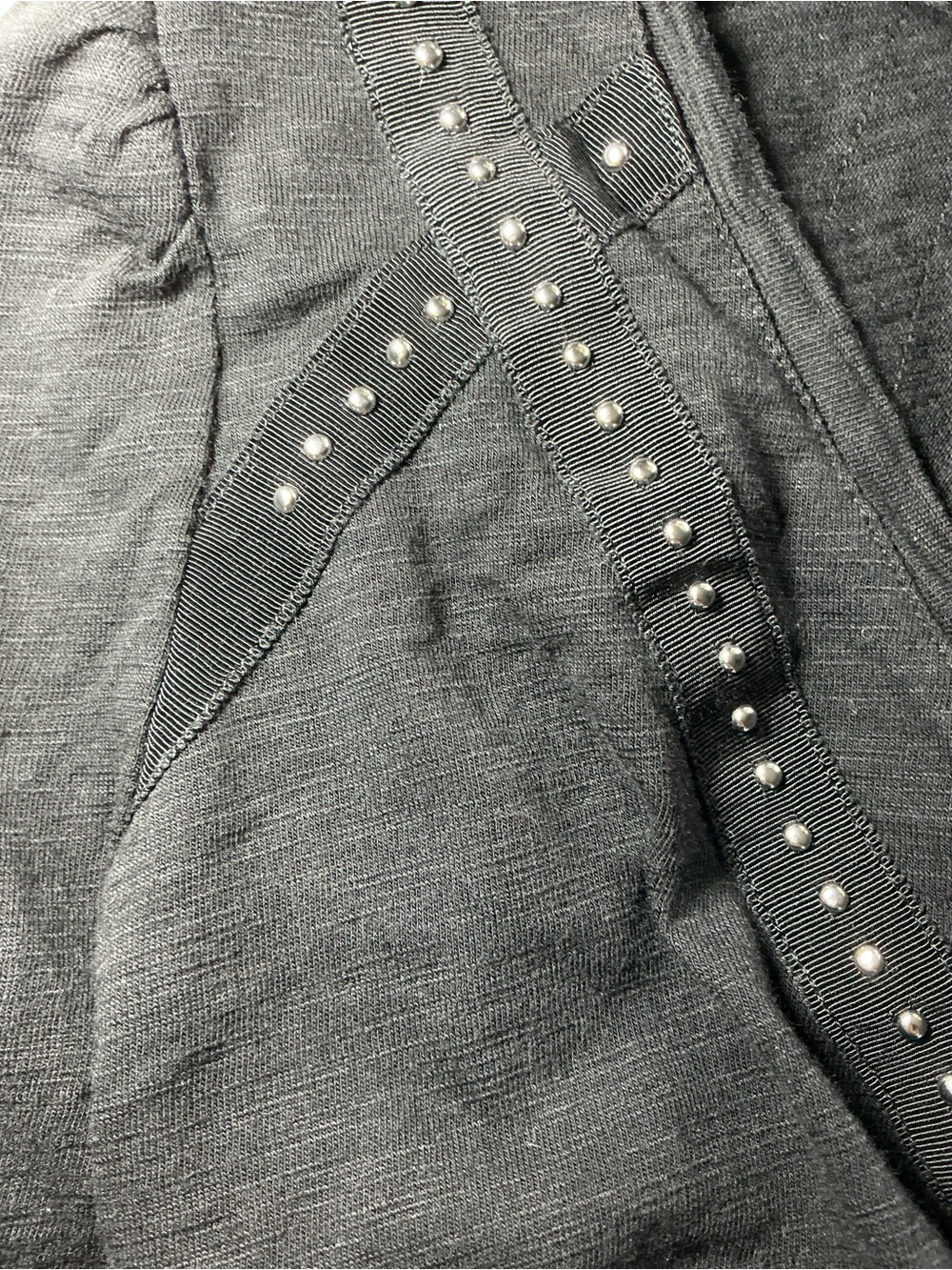 Chico's Black V-Neck Long Sleeve Top with Stud Trim - Picture 4 of 8